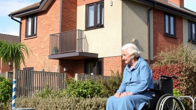 A wheelchair user outside the front of their home